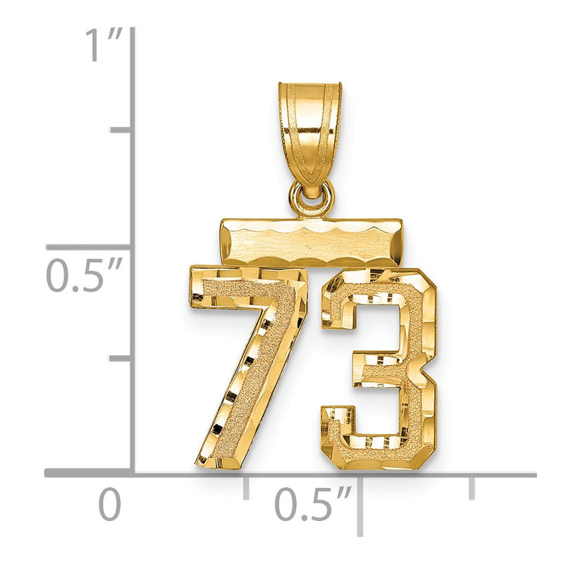 14k Yellow Gold Small Brushed Diamond-cut Number 73 Charm