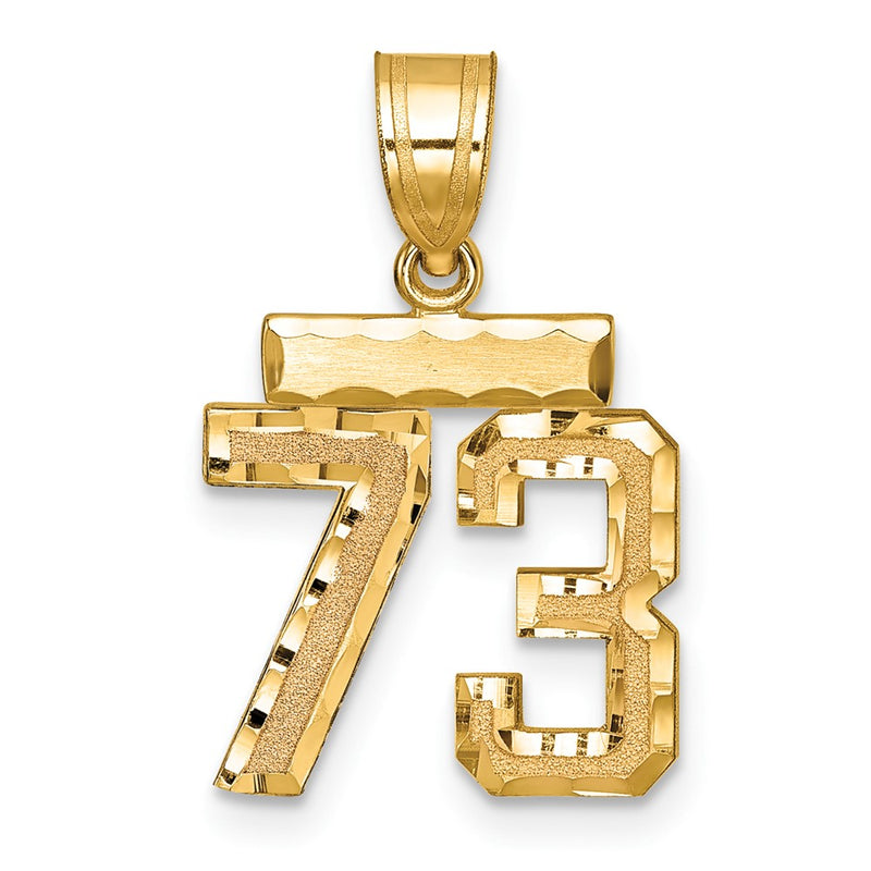 14k Yellow Gold Small Brushed Diamond-cut Number 73 Charm