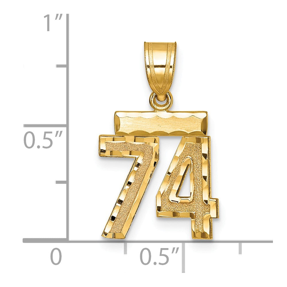 14k Yellow Gold Small Brushed Diamond-cut Number 74 Charm