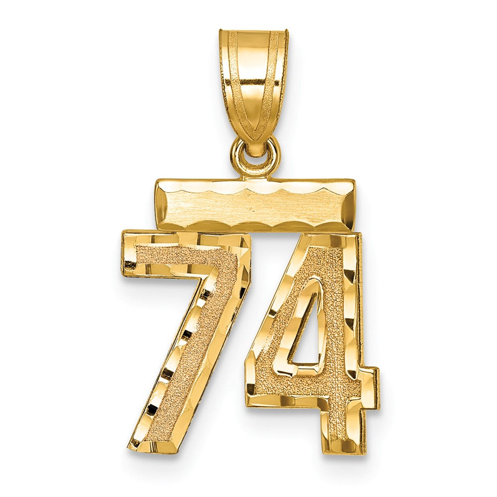 14k Yellow Gold Small Brushed Diamond-cut Number 74 Charm
