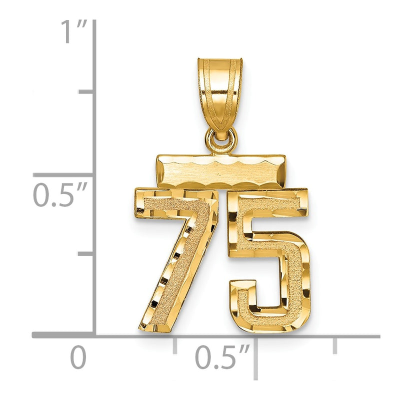 14k Yellow Gold Small Brushed Diamond-cut Number 75 Charm