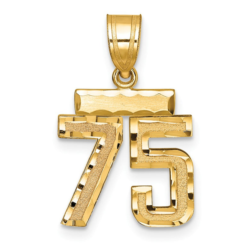 14k Yellow Gold Small Brushed Diamond-cut Number 75 Charm
