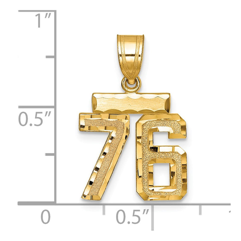 14k Yellow Gold Small Brushed Diamond-cut Number 76 Charm