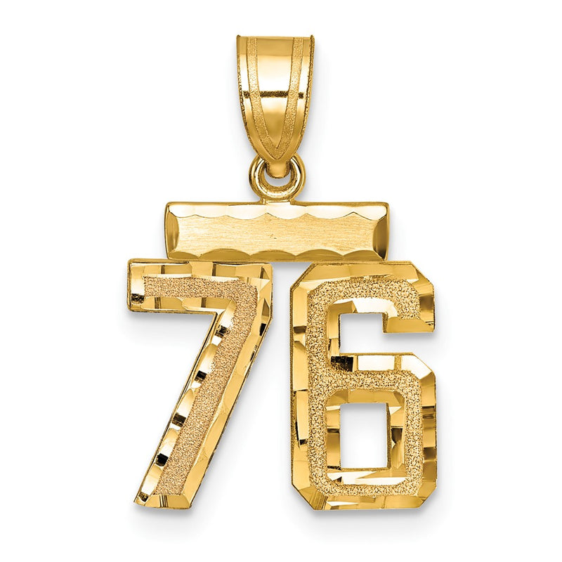 14k Yellow Gold Small Brushed Diamond-cut Number 76 Charm