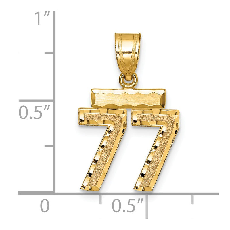 14k Yellow Gold Small Brushed Diamond-cut Number 77 Charm
