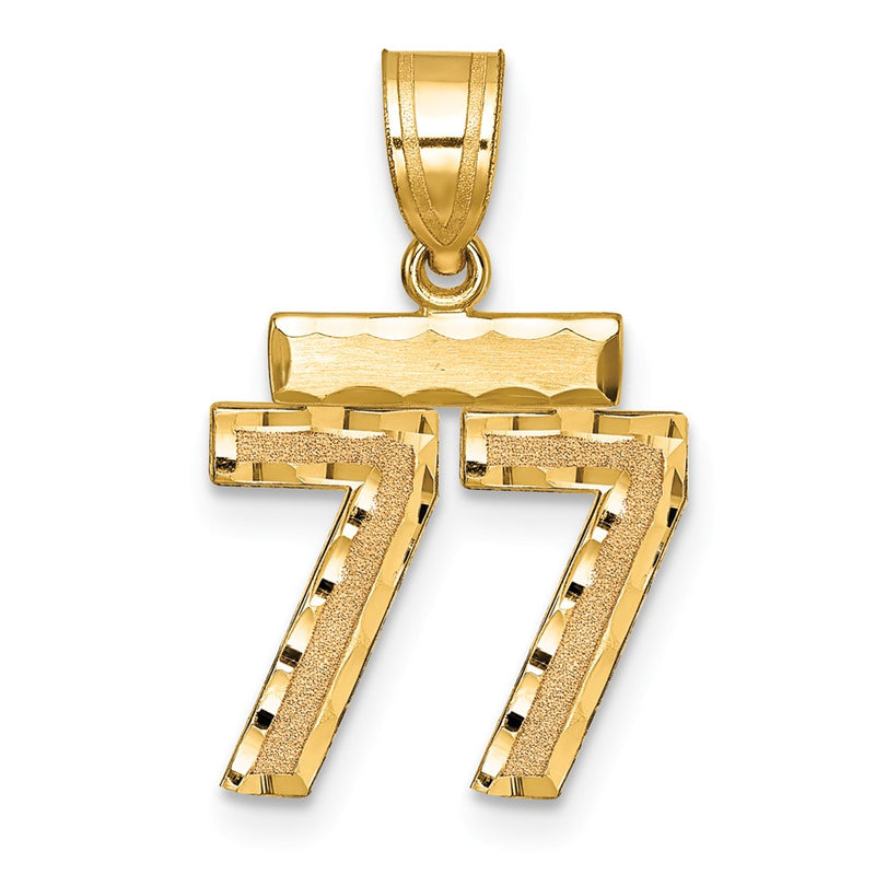 14k Yellow Gold Small Brushed Diamond-cut Number 77 Charm