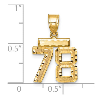 14k Yellow Gold Small Brushed Diamond-cut Number 78 Charm