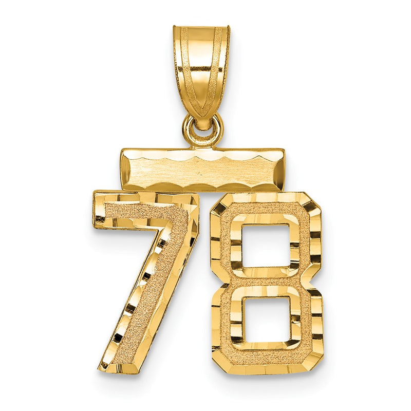 14k Yellow Gold Small Brushed Diamond-cut Number 78 Charm