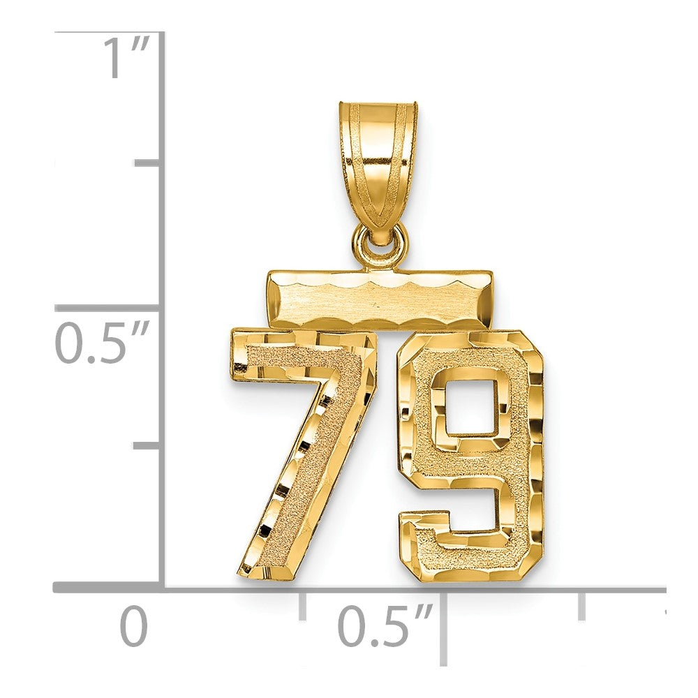 14k Yellow Gold Small Brushed Diamond-cut Number 79 Charm