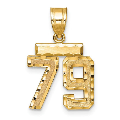 14k Yellow Gold Small Brushed Diamond-cut Number 79 Charm