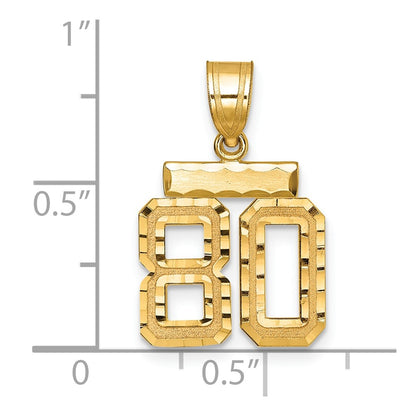 14k Yellow Gold Small Brushed Diamond-cut Number 80 Charm