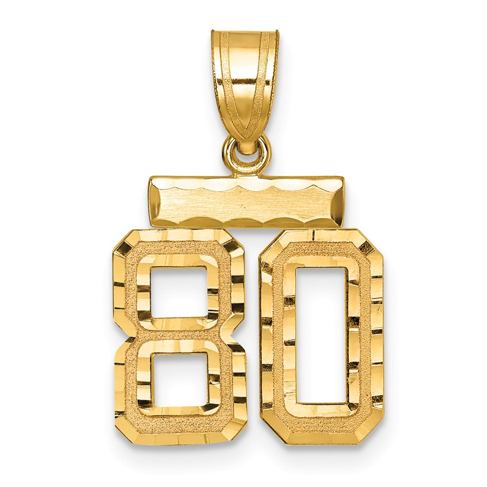 14k Yellow Gold Small Brushed Diamond-cut Number 80 Charm