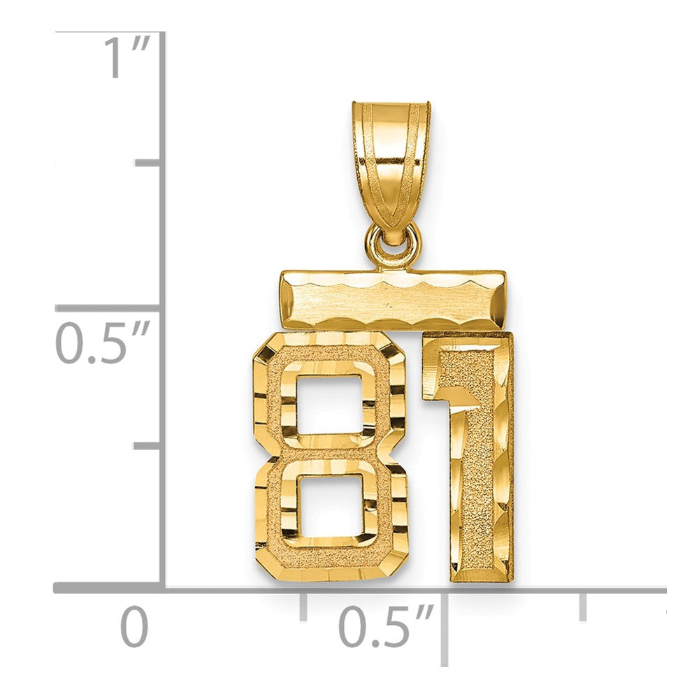 14k Yellow Gold Small Brushed Diamond-cut Number 81 Charm