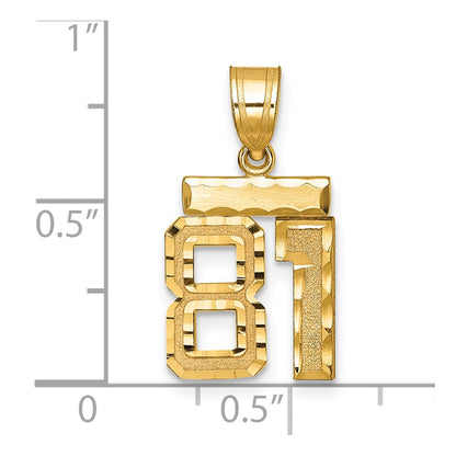 14k Yellow Gold Small Brushed Diamond-cut Number 81 Charm