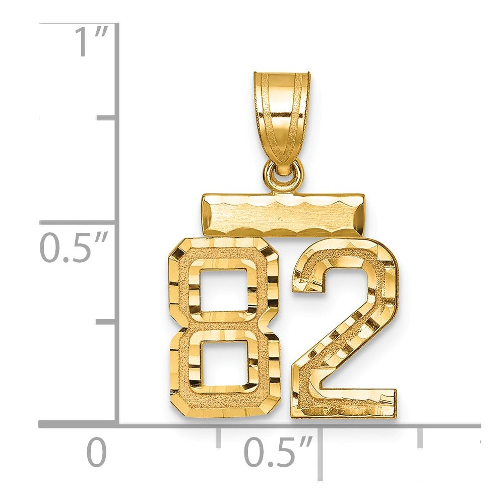 14k Yellow Gold Small Brushed Diamond-cut Number 82 Charm