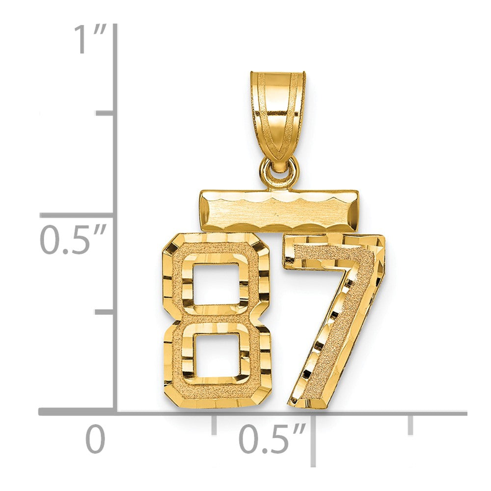 14k Yellow Gold Small Brushed Diamond-cut Number 87 Charm