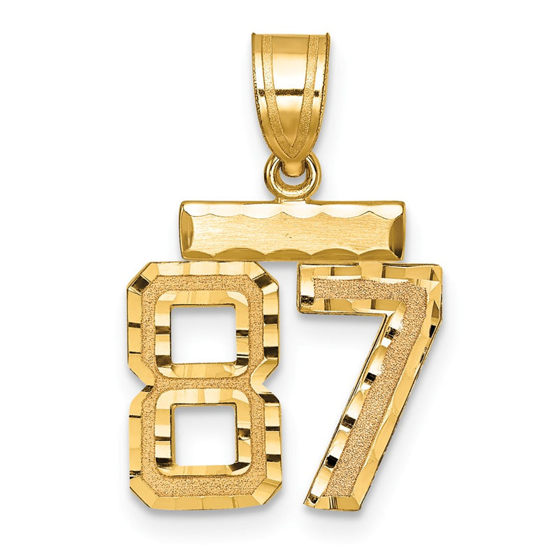 14k Yellow Gold Small Brushed Diamond-cut Number 87 Charm