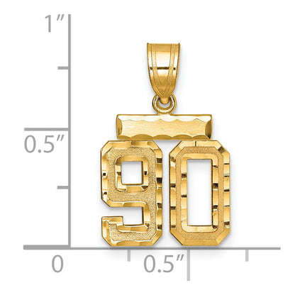 14k Yellow Gold Small Brushed Diamond-cut Number 90 Charm