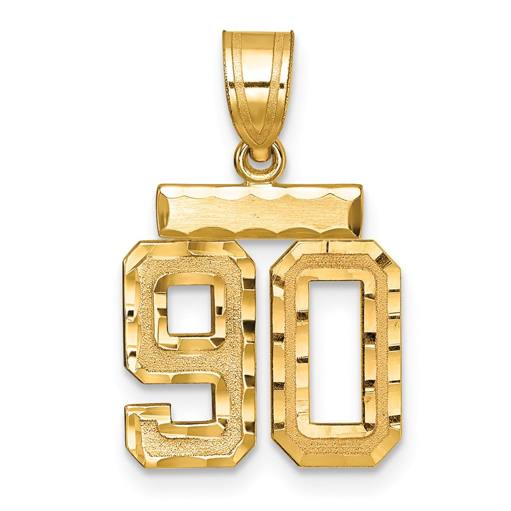 14k Yellow Gold Small Brushed Diamond-cut Number 90 Charm
