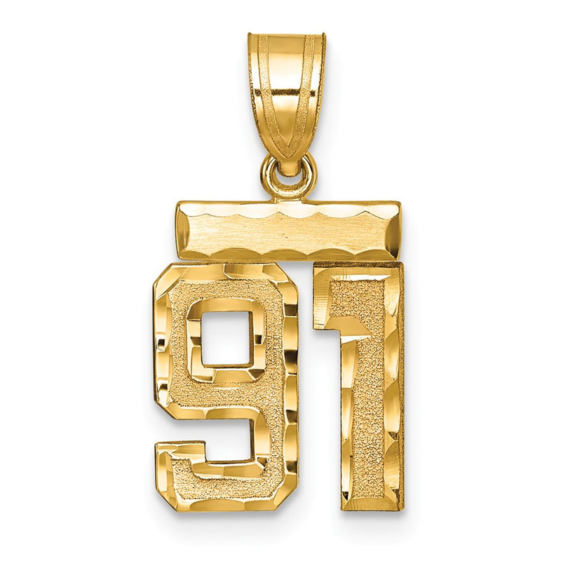 14k Yellow Gold Small Brushed Diamond-cut Number 91 Charm