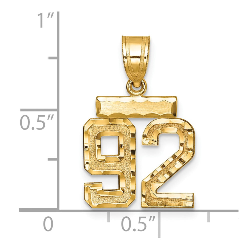 14k Yellow Gold Small Brushed Diamond-cut Number 92 Charm