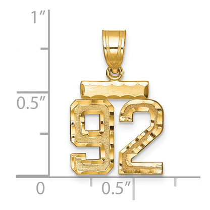 14k Yellow Gold Small Brushed Diamond-cut Number 92 Charm