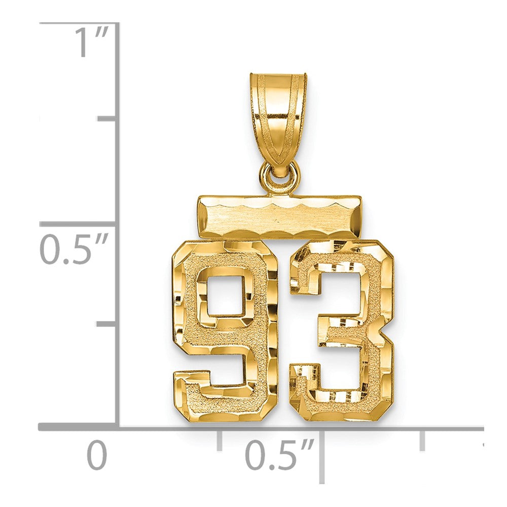 14k Yellow Gold Small Brushed Diamond-cut Number 93 Charm
