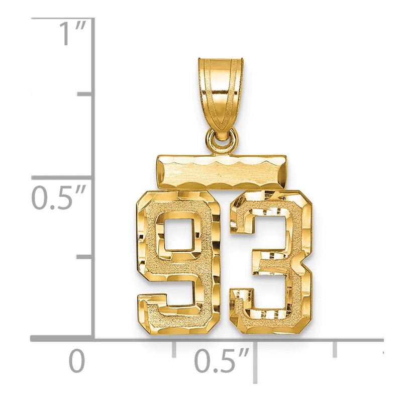 14k Yellow Gold Small Brushed Diamond-cut Number 93 Charm
