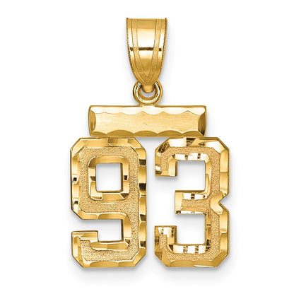 14k Yellow Gold Small Brushed Diamond-cut Number 93 Charm