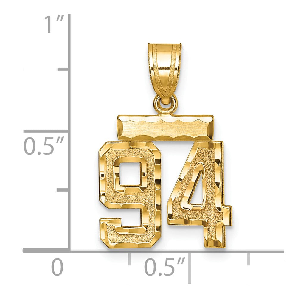 14k Yellow Gold Small Brushed Diamond-cut Number 94 Charm