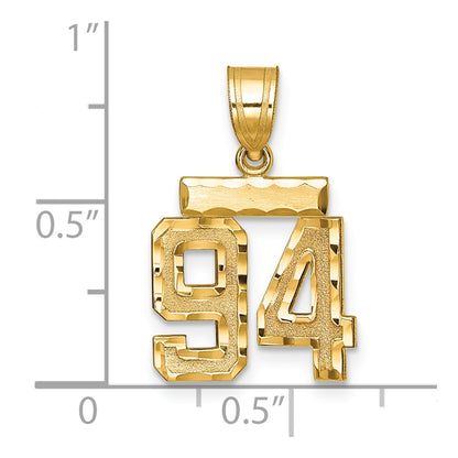 14k Yellow Gold Small Brushed Diamond-cut Number 94 Charm