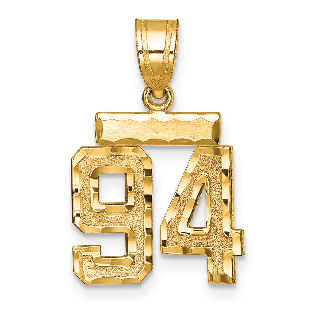 14k Yellow Gold Small Brushed Diamond-cut Number 94 Charm