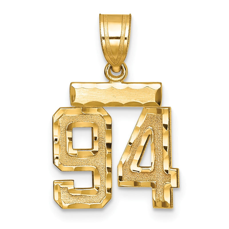 14k Yellow Gold Small Brushed Diamond-cut Number 94 Charm