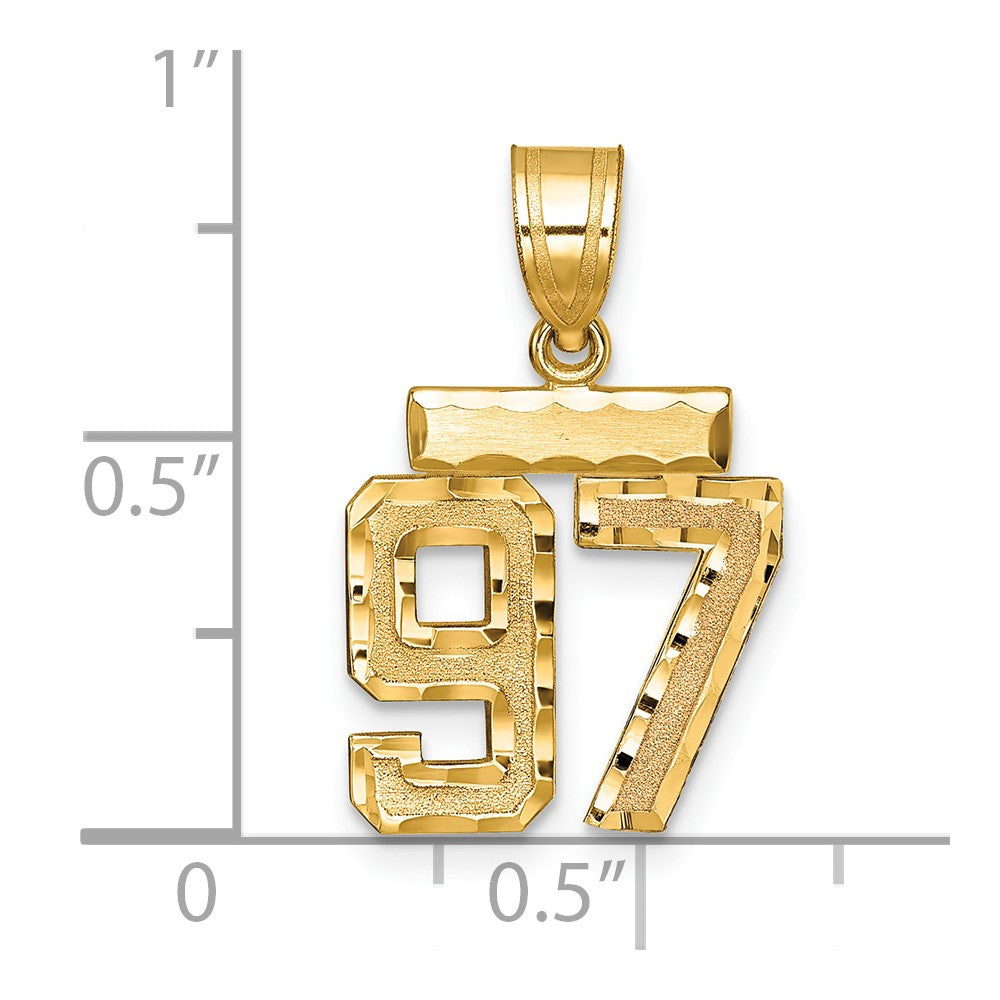 14k Yellow Gold Small Brushed Diamond-cut Number 97 Charm