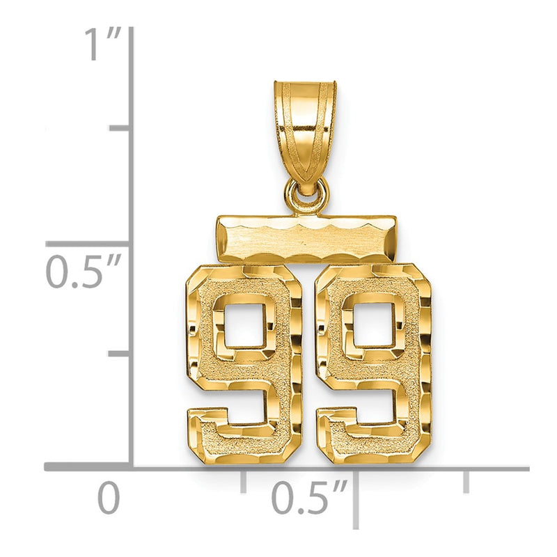 14k Yellow Gold Small Brushed  Diamond-cut Number 99 Charm