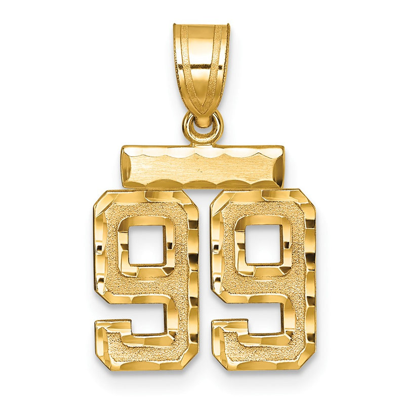 14k Yellow Gold Small Brushed  Diamond-cut Number 99 Charm