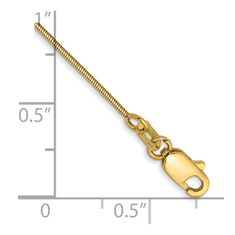 14K Yellow Gold .8mm Round Snake With Lobster Clasp Chain Anklet