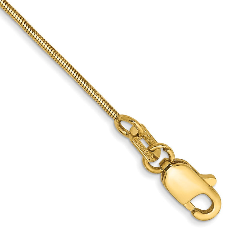 14K Yellow Gold .8mm Round Snake With Lobster Clasp Chain Anklet