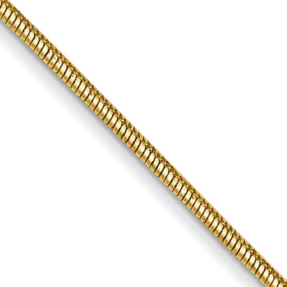14K Yellow Gold 16 Inch .8mm Round Snake With Lobster Clasp Chain
