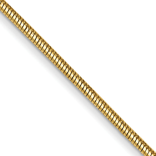 14K Yellow Gold 16 Inch .8mm Round Snake With Lobster Clasp Chain