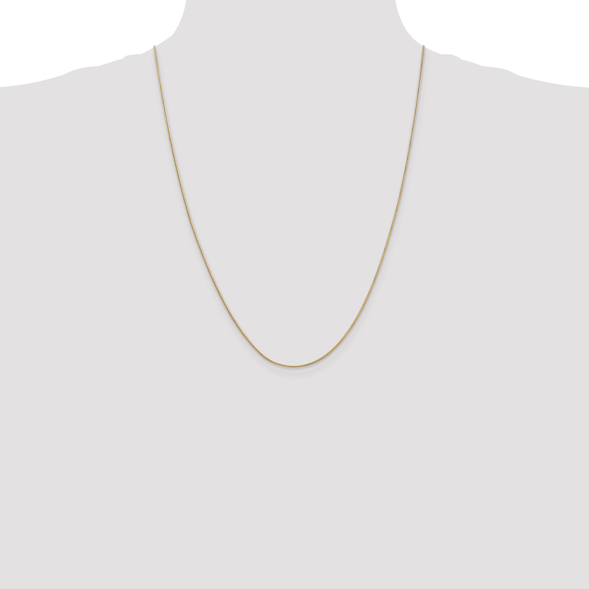 14K Yellow Gold 24 Inch .9mm Round Snake With Lobster Clasp Chain