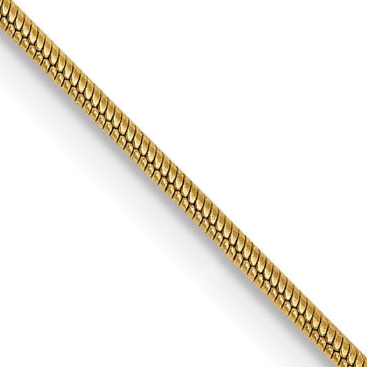 14K Yellow Gold 30 Inch .9mm Round Snake With Lobster Clasp Chain