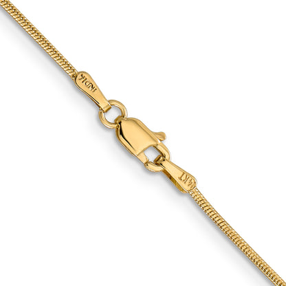 14K Yellow Gold 24 Inch 1.1mm Round Snake With Lobster Clasp Chain