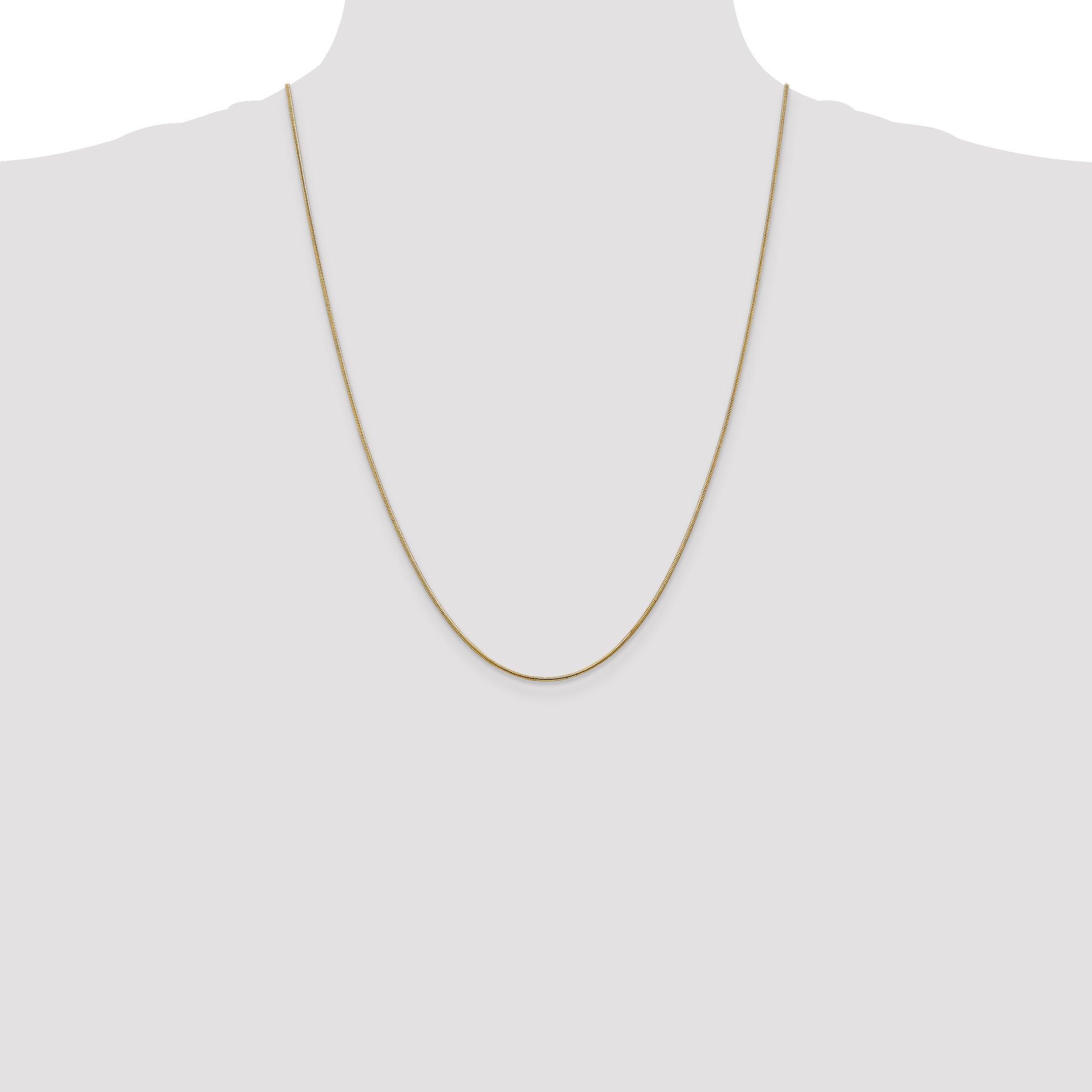 14K Yellow Gold 24 Inch 1.1mm Round Snake With Lobster Clasp Chain