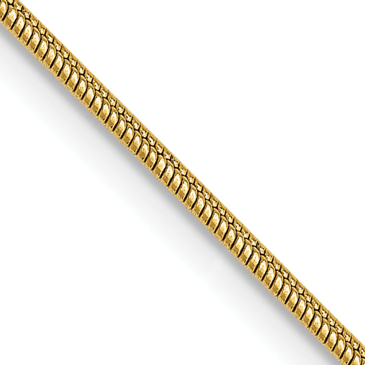 14K Yellow Gold 24 Inch 1.1mm Round Snake With Lobster Clasp Chain