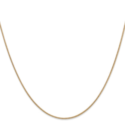 14K Yellow Gold 22 Inch 1.4mm Round Snake Lobster Clasp Chain