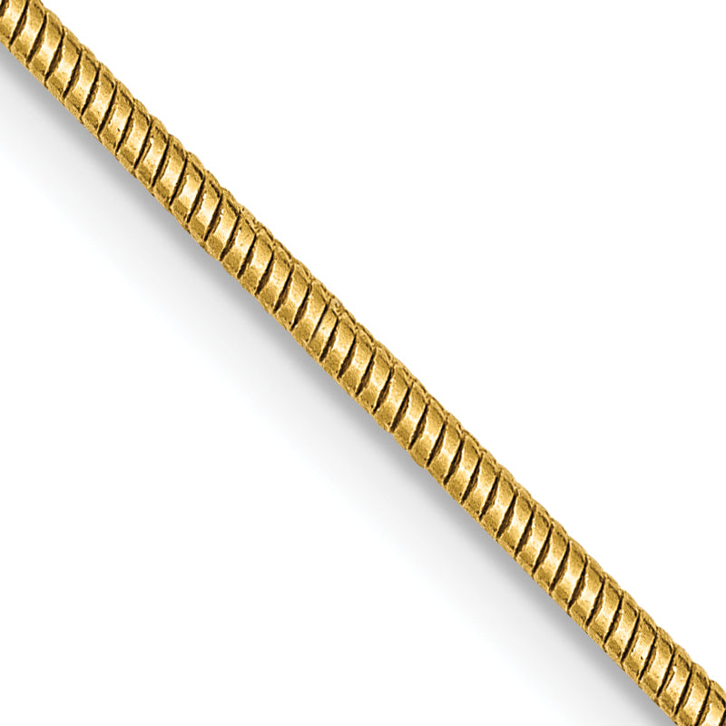 14K Yellow Gold 22 Inch 1.4mm Round Snake Lobster Clasp Chain