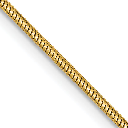 14K Yellow Gold 22 Inch 1.4mm Round Snake Lobster Clasp Chain