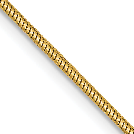 14K Yellow Gold 22 Inch 1.4mm Round Snake Lobster Clasp Chain