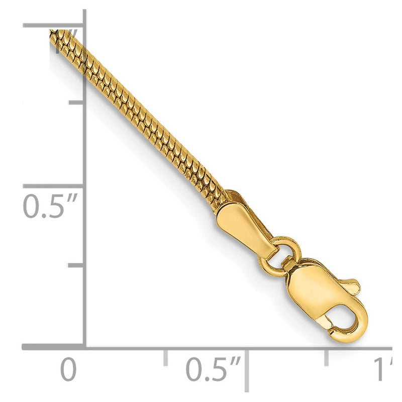 14K Yellow Gold 1.6mm Round Snake Lobster Clasp Chain Bracelet